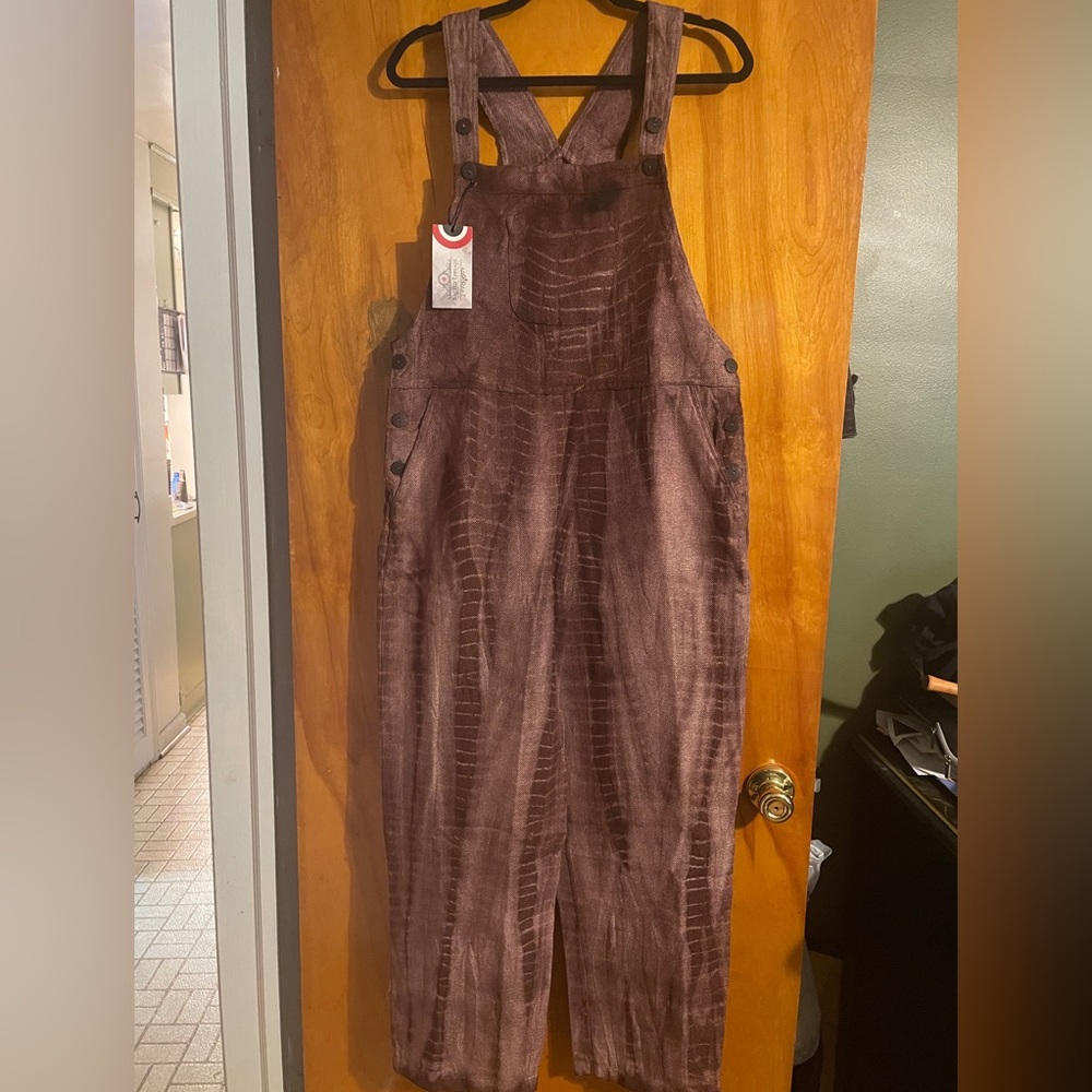 Sacred thread  boho -dark  maroon -tie-dye-  overalls